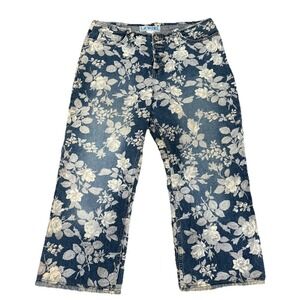 Womens Vintage LA BLUES Mid Rise Size 12 Button Fly Frayed Floral Denim Capris